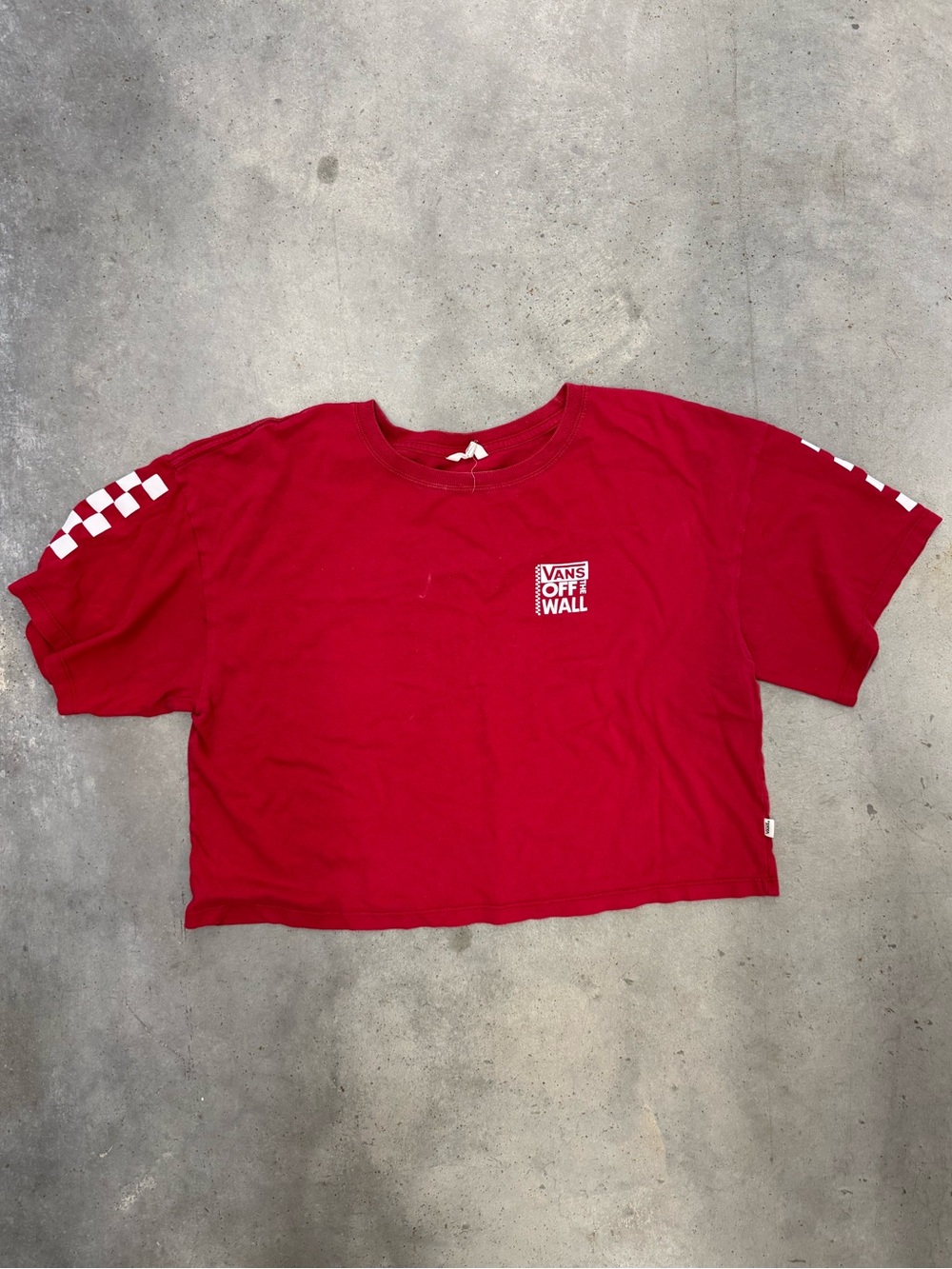 Vans Off The Wall Red Checkerboard Crop T-Shirt Size M